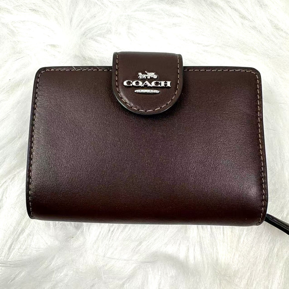 Coach Medium Corner Zip Wallet In Leather/Silver/Maple CR791 NWT - Picture 1 of 5
